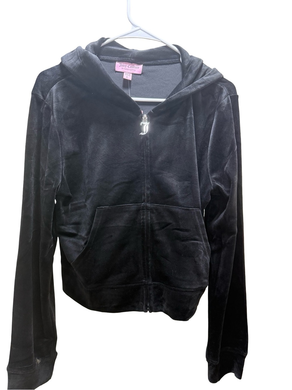 Juicy Couture Black Velour Zip-Up Hoodie with Logo Charm